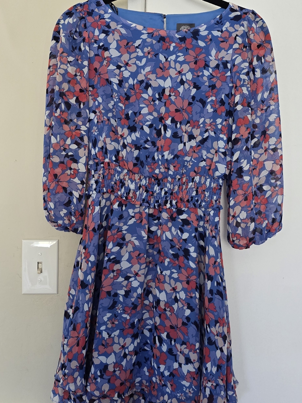 Blue Floral Smocked Waist Dress